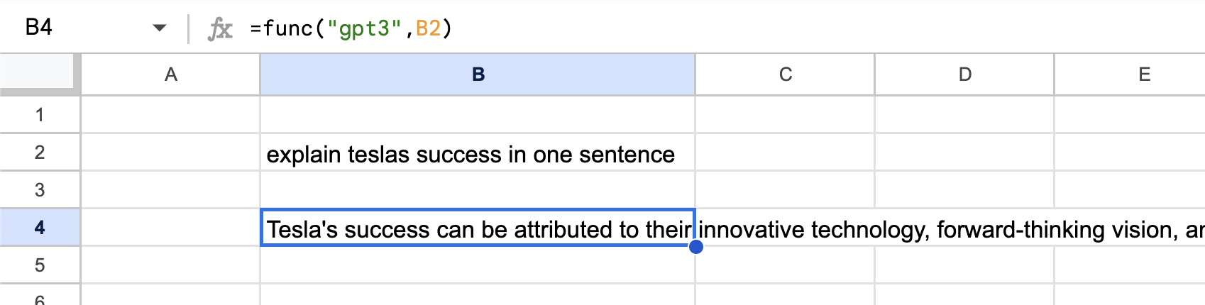 Func in Google Sheets Example